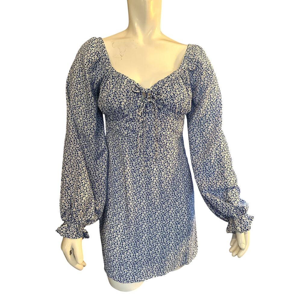 Ruby Sees Blue Floral Peasant Dress with Voluminous Sleeves